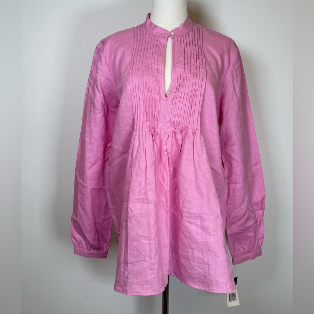New! Chaps ‘Sandy Lane’ Pure Linen Tunic Top V-Neck Pin-tuck Women’s Size Large